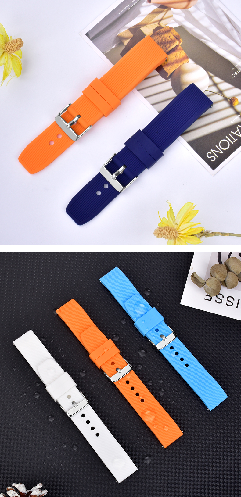 Bracelets de montre incurvés en caoutchouc de silicone