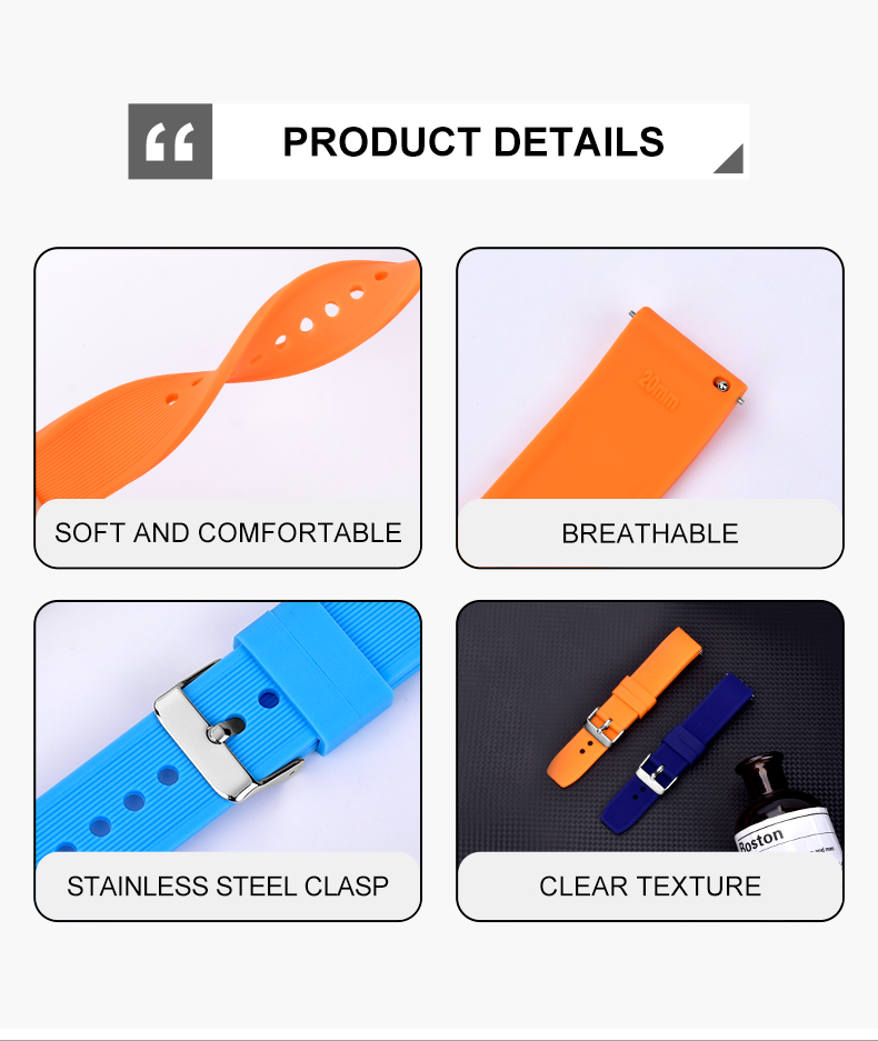 Bracelets de montre incurvés en caoutchouc de silicone